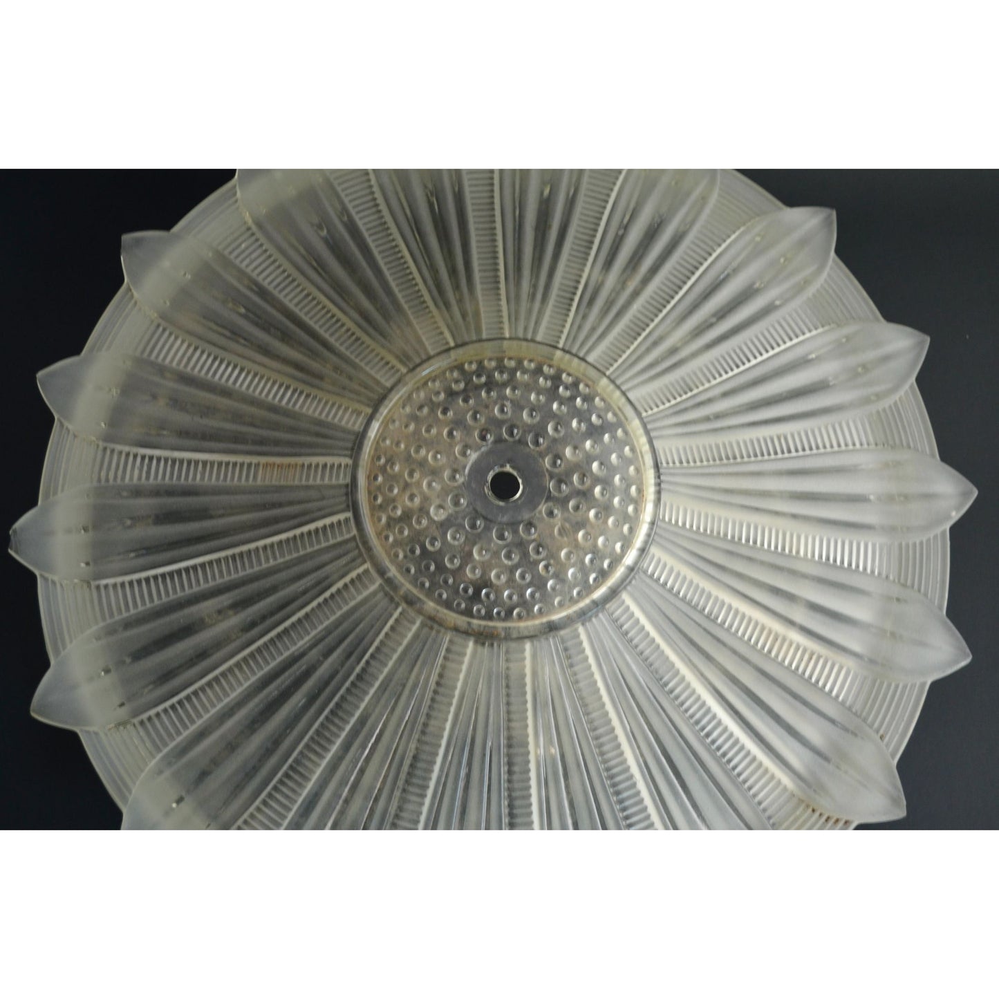 Art Deco Sunflower Glass Ceiling Shade Vintage White Frosted 14" Restoration
