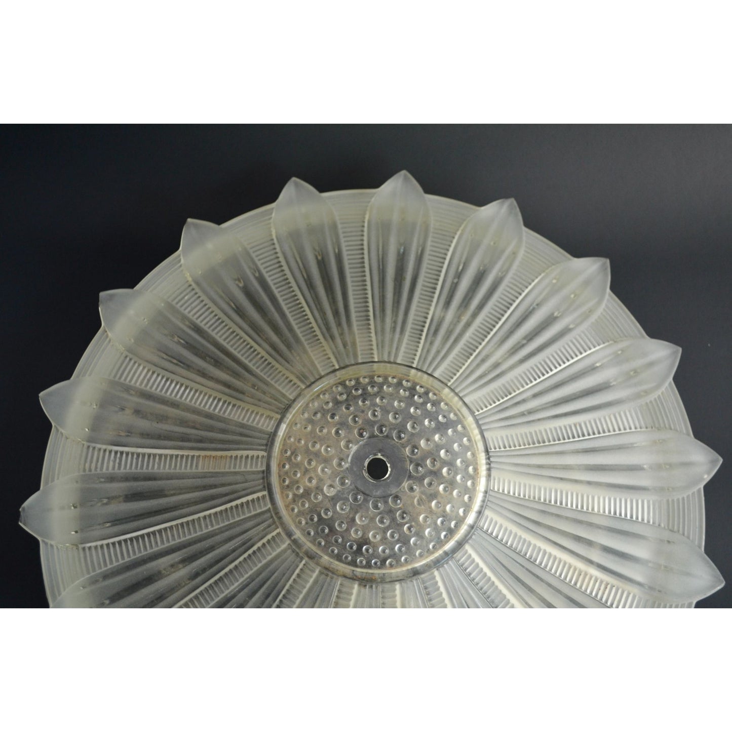 Art Deco Sunflower Glass Ceiling Shade Vintage White Frosted 14" Restoration