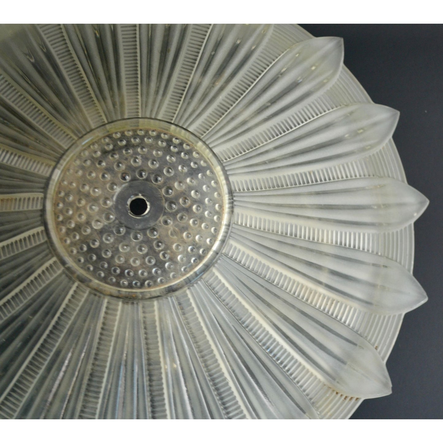 Art Deco Sunflower Glass Ceiling Shade Vintage White Frosted 14" Restoration