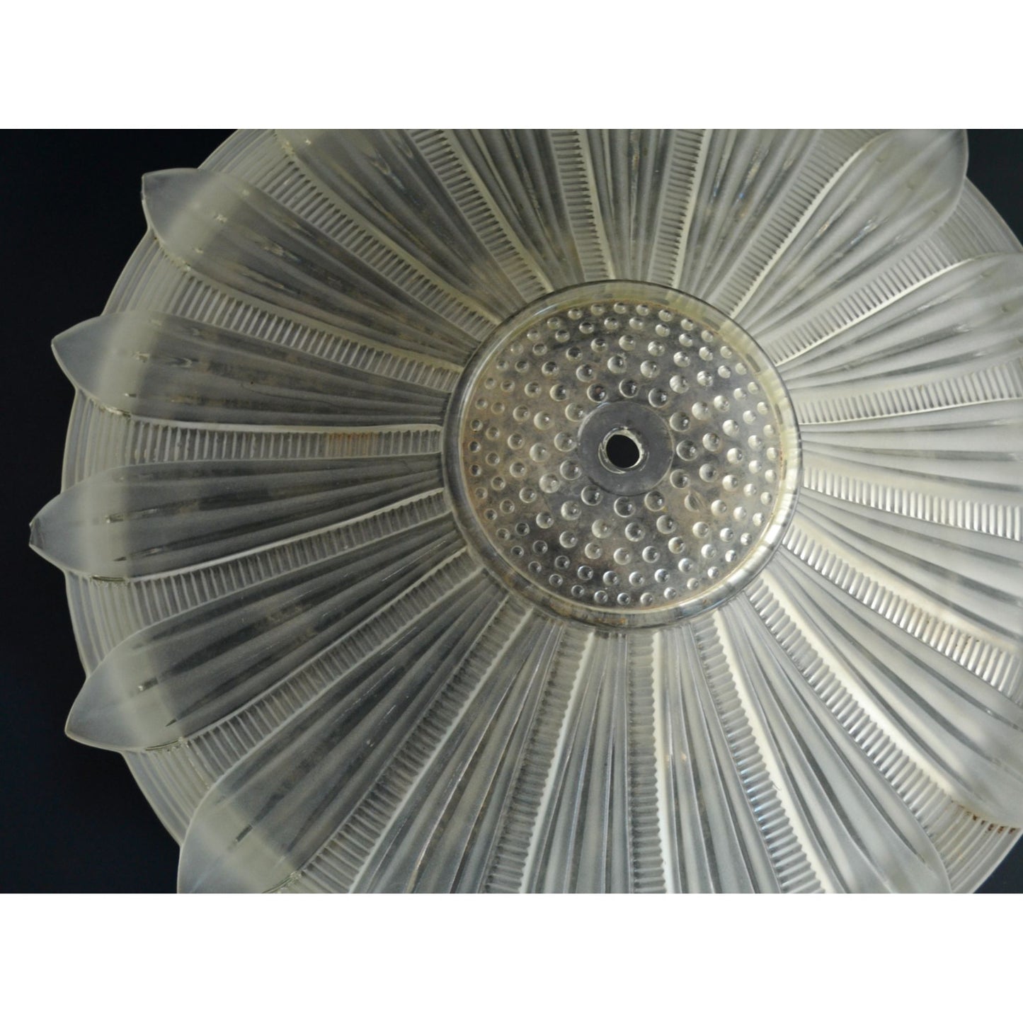 Art Deco Sunflower Glass Ceiling Shade Vintage White Frosted 14" Restoration