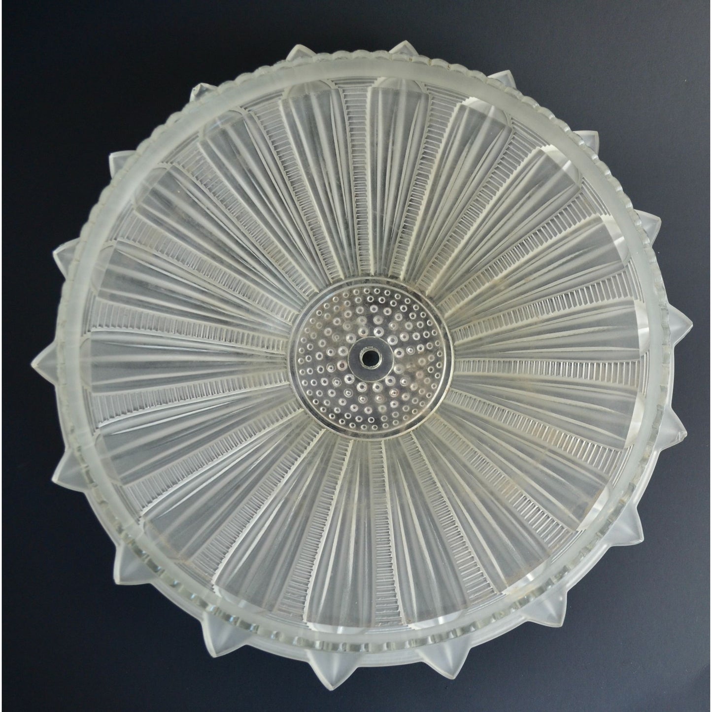 Art Deco Sunflower Glass Ceiling Shade Vintage White Frosted 14" Restoration
