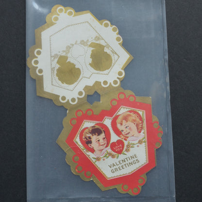 Vintage Valentine Due Cut Embossed Boy Girl I Love You Greetings