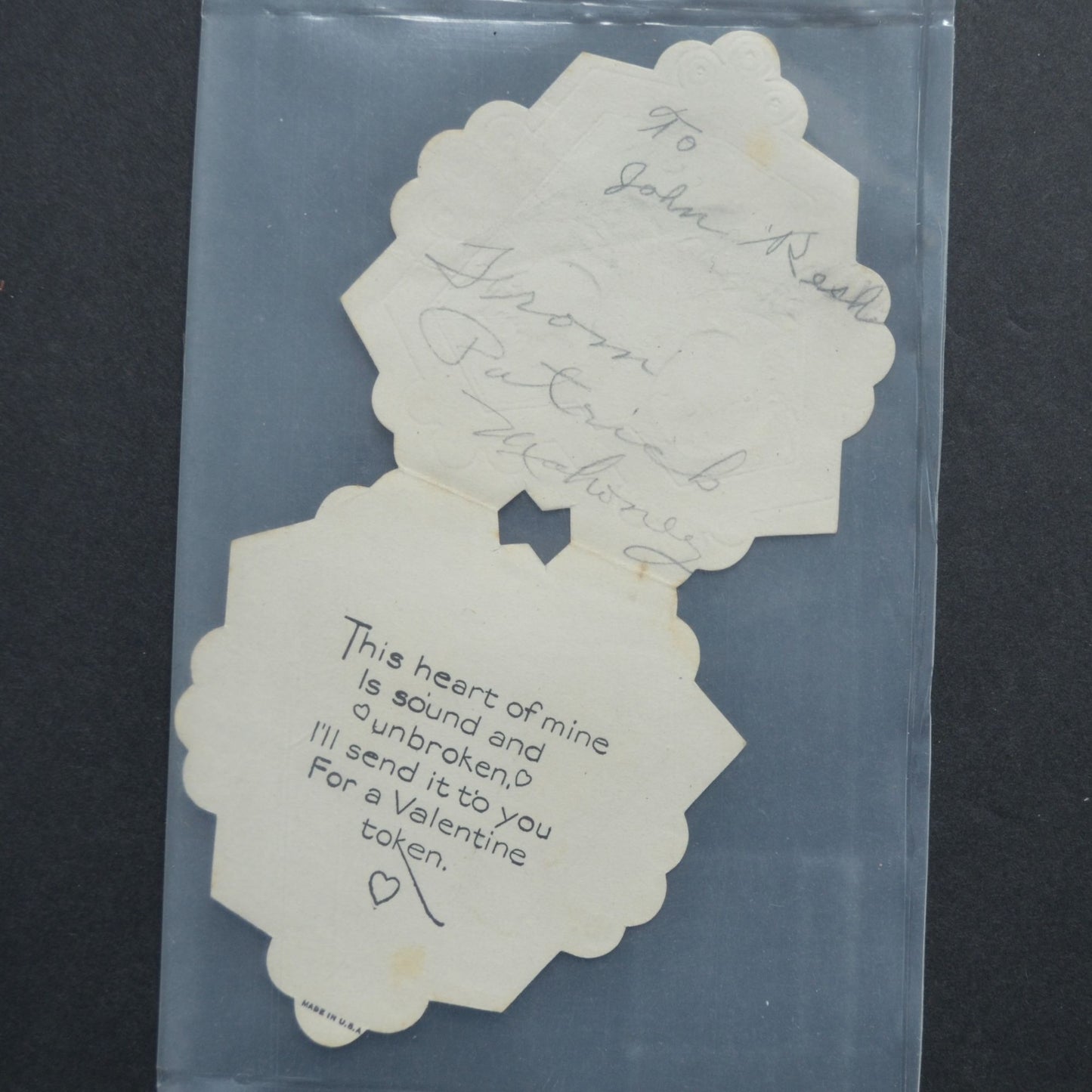 Vintage Valentine Due Cut Embossed Boy Girl I Love You Greetings