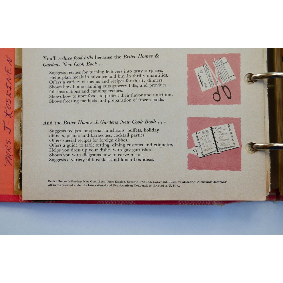 Better Homes and Gardens New Cook Book 1st Edition 7th Printing 1953