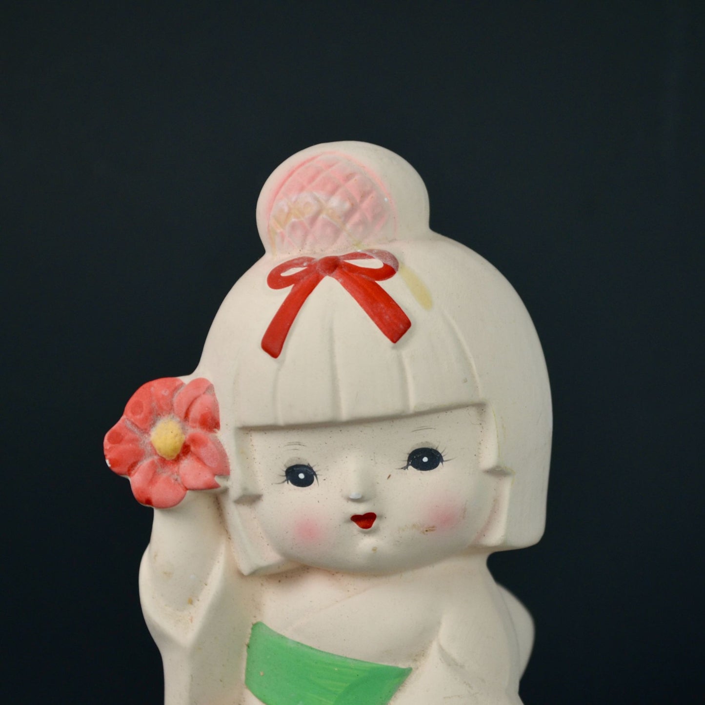 Japanese Hakata Bisque Geisha Doll In Pink Kimono Flowers Keep World Green