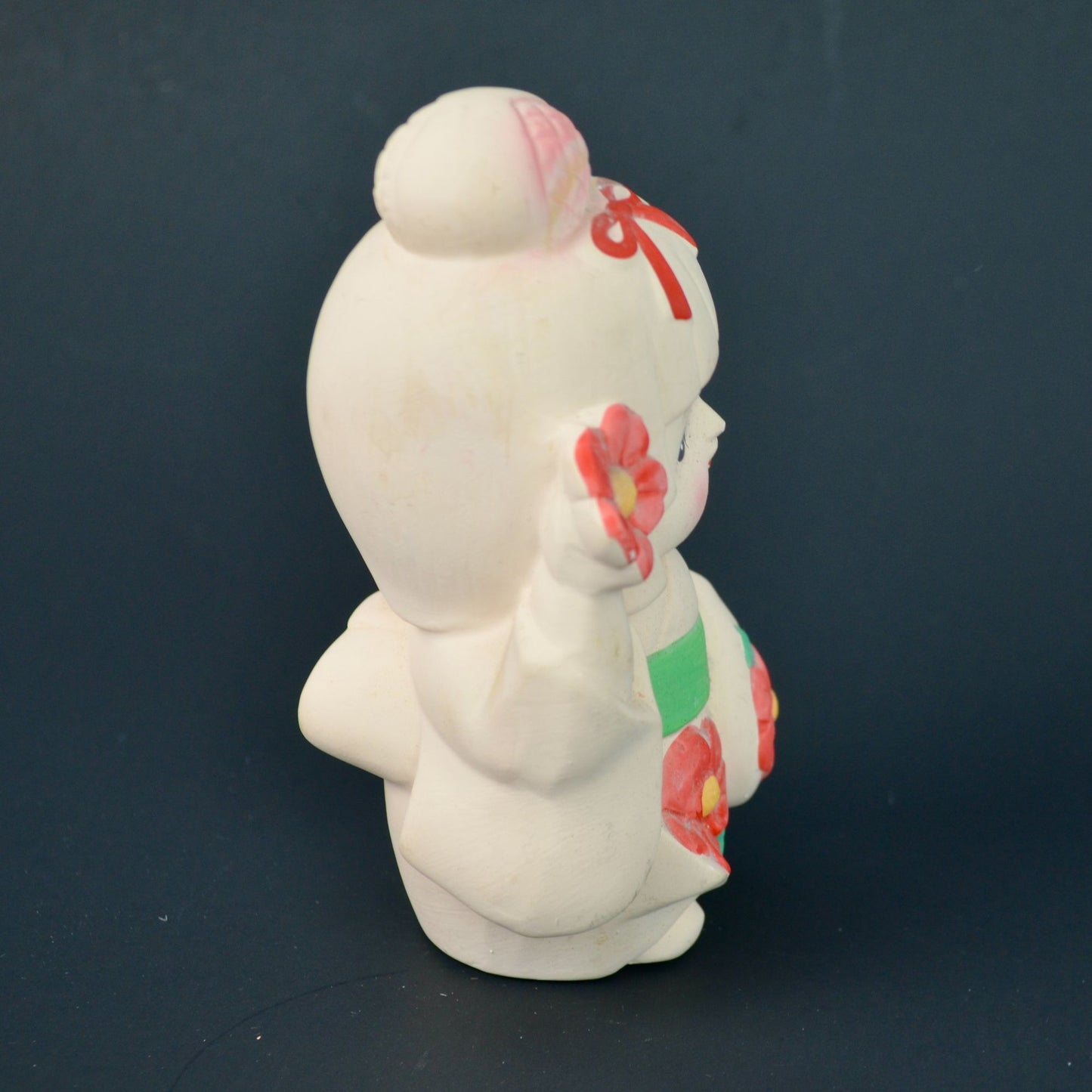 Japanese Hakata Bisque Geisha Doll In Pink Kimono Flowers Keep World Green