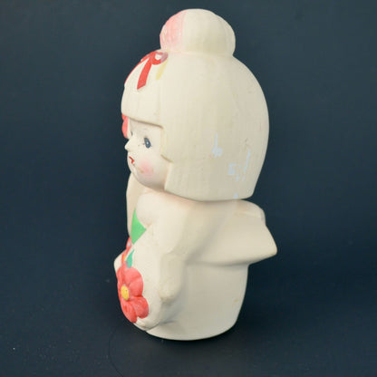 Japanese Hakata Bisque Geisha Doll In Pink Kimono Flowers Keep World Green