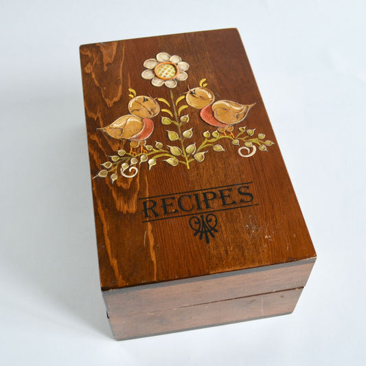 Vintage Handpainted Wooden Recipe Box Large
