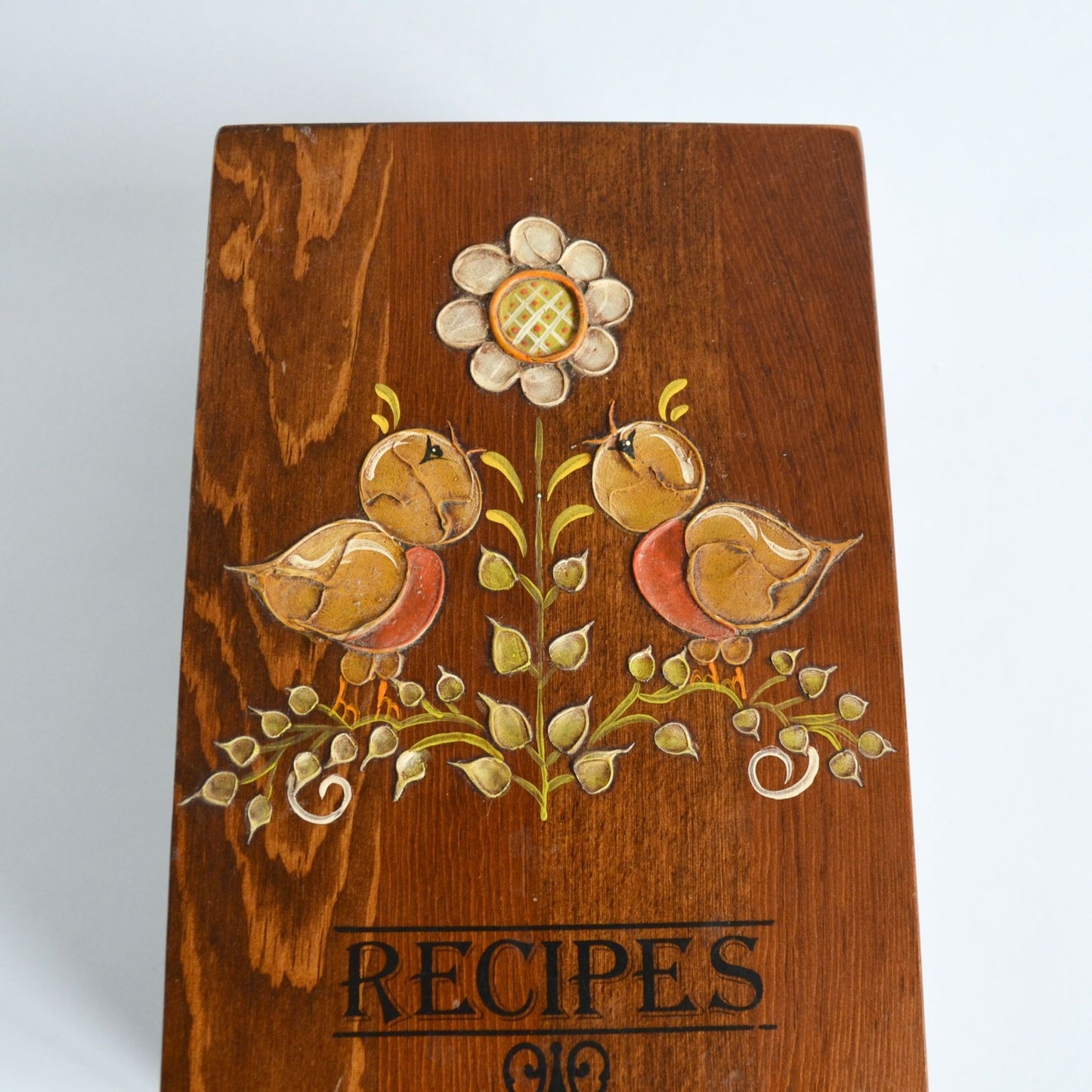 Vintage Handpainted Wooden Recipe Box Large