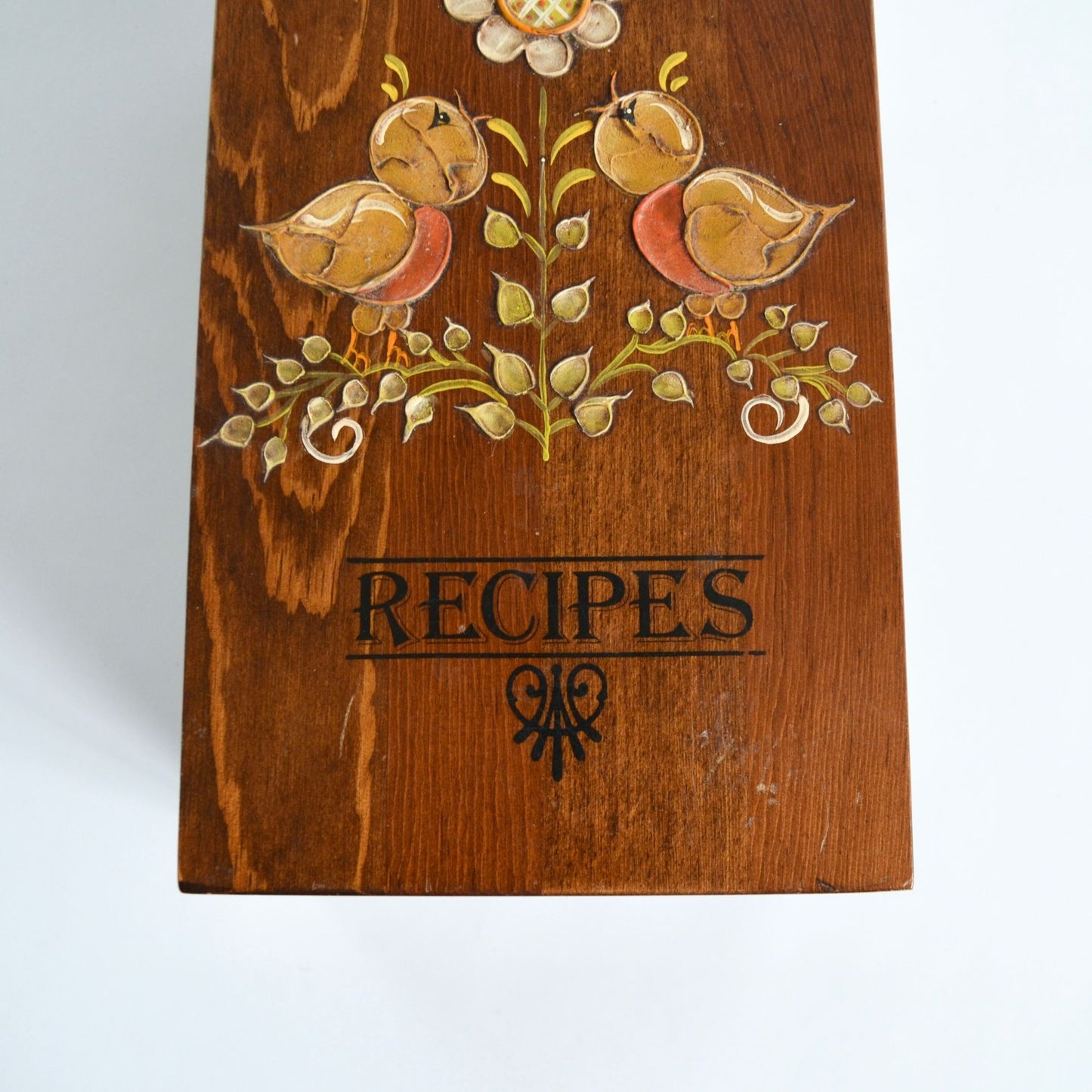Vintage Handpainted Wooden Recipe Box Large