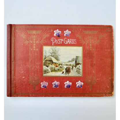 Vintage Antique Post Cards Album EMPTY Red Winter