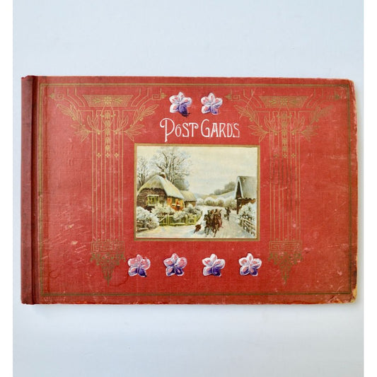 Vintage Antique Post Cards Album EMPTY Red Winter