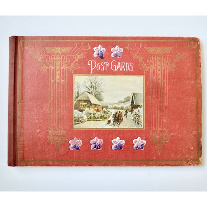 Vintage Antique Post Cards Album EMPTY Red Winter