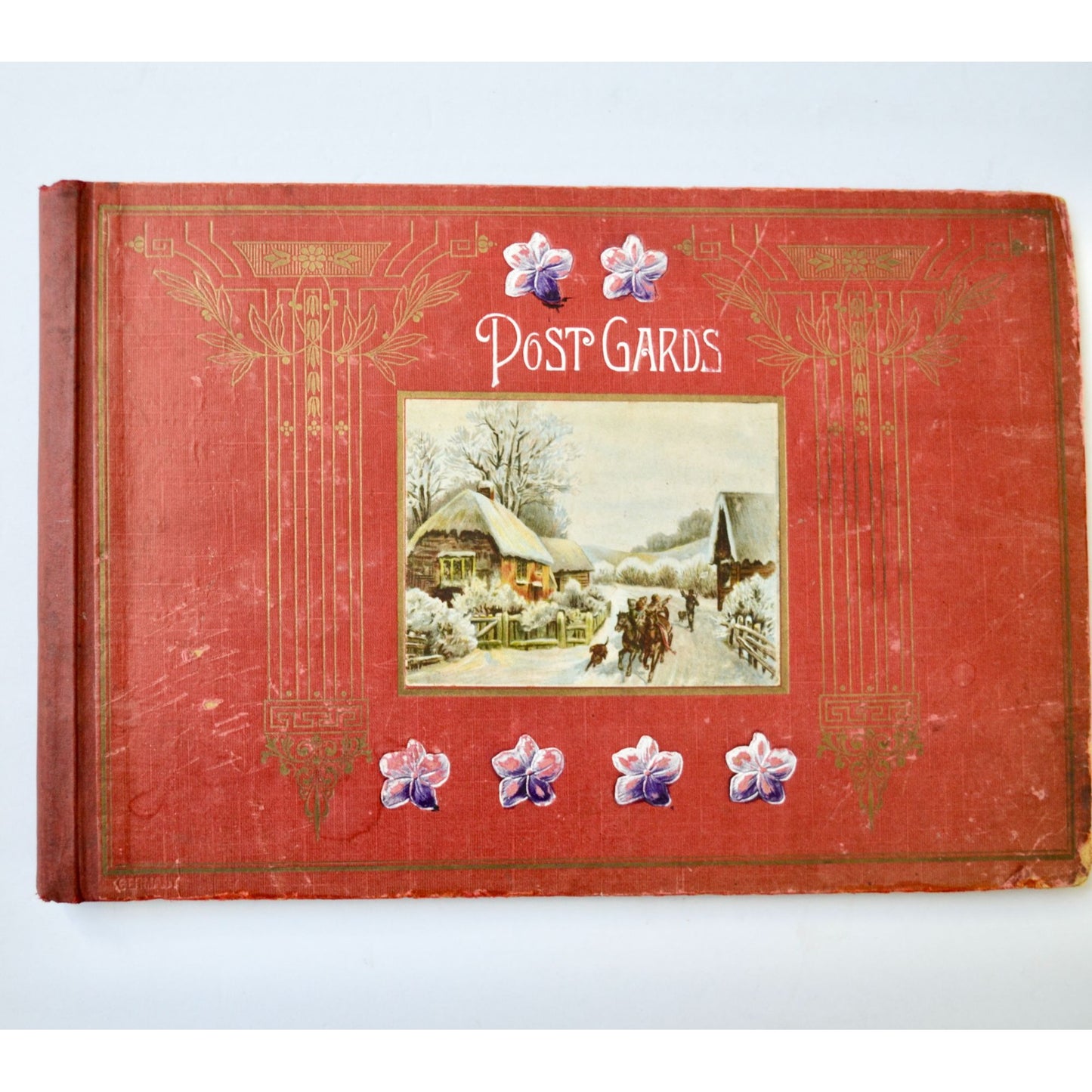Vintage Antique Post Cards Album EMPTY Red Winter