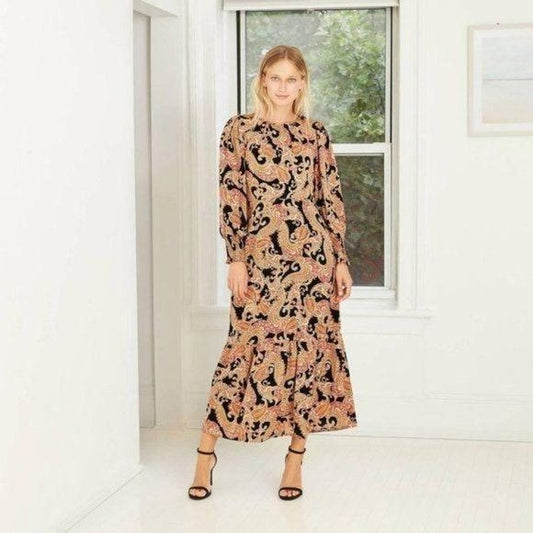 Who What Wear Paisley Print Puff Long Sleeve Dress XS New