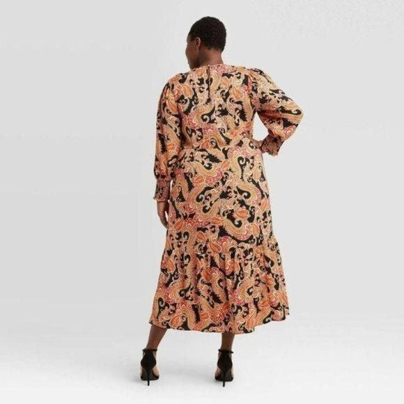 Who What Wear Paisley Print Puff Long Sleeve Dress XS New