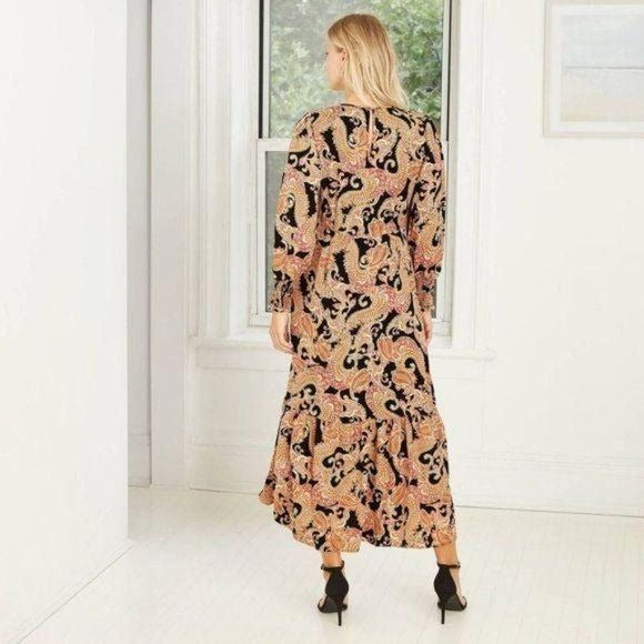Who What Wear Paisley Print Puff Long Sleeve Dress XS New