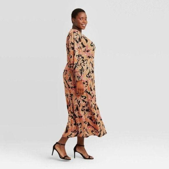 Who What Wear Paisley Print Puff Long Sleeve Dress XS New
