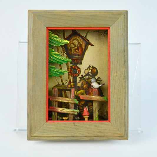 Anri Hummel Vintage 3D Framed Print Image Girl Bird Tree Mushroom