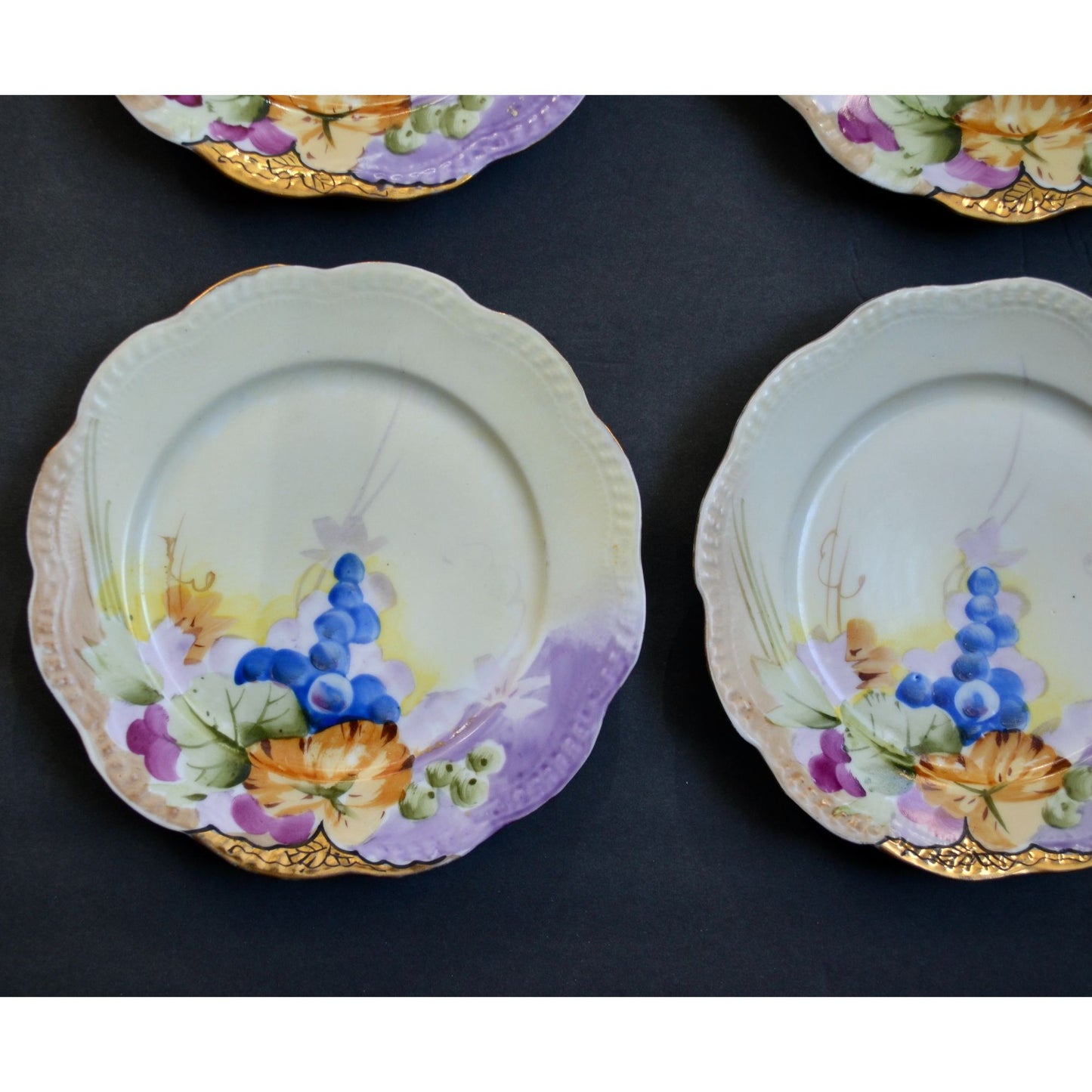 Nippon Handpainted Floral Dessert Plates Set of 6 Gold Trim