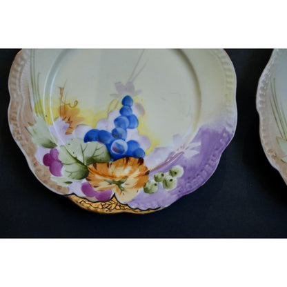 Nippon Handpainted Floral Dessert Plates Set of 6 Gold Trim