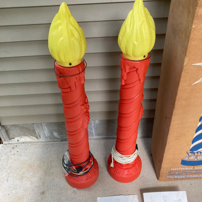 Vintage Pair Poloron Candle Blow Molds w/ Original Box Christmas Candlesticks