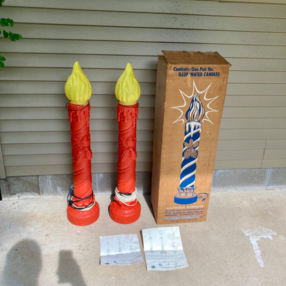 Vintage Pair Poloron Candle Blow Molds w/ Original Box Christmas Candlesticks
