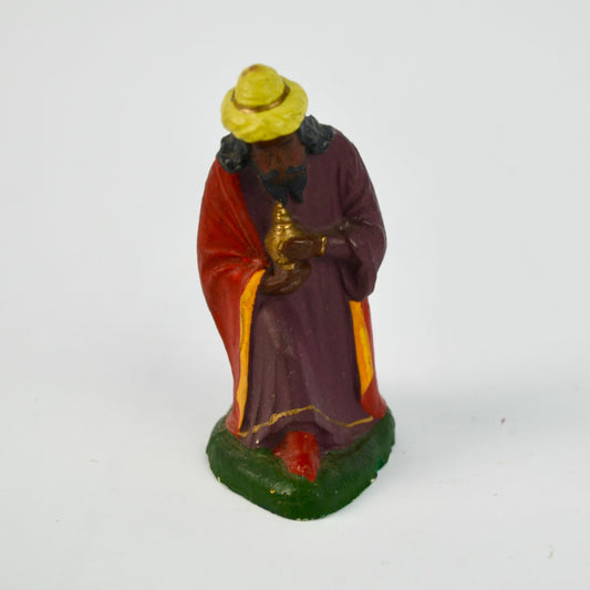Vintage Painted Ceramic King Figurine Kneeling With Gift Nativity Scene Collectible Christmas Decor