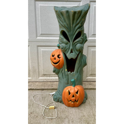 Vintage Halloween Blow Mold Spooky Tree Lighted w/ Face Pumpkin J-O-L WORKS