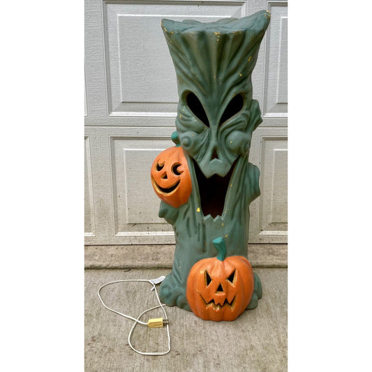 Vintage Halloween Blow Mold Spooky Tree Lighted w/ Face Pumpkin J-O-L WORKS