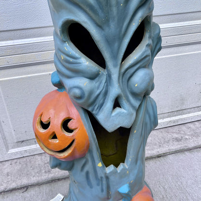 Vintage Halloween Blow Mold Spooky Tree Lighted w/ Face Pumpkin J-O-L WORKS