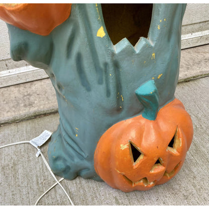 Vintage Halloween Blow Mold Spooky Tree Lighted w/ Face Pumpkin J-O-L WORKS