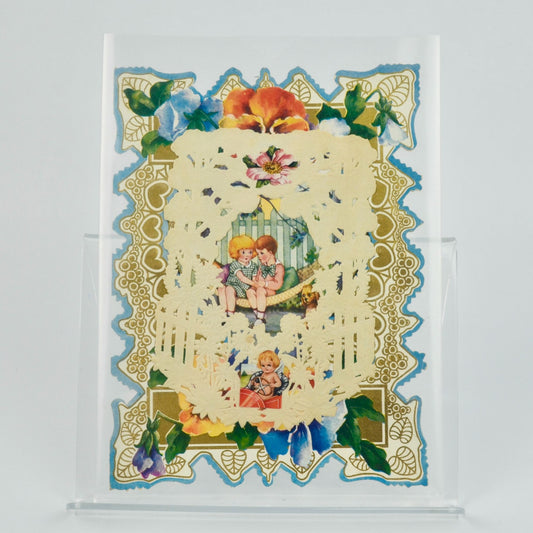 Vintage Valentine Card Lace Front Boy Girl Hammock