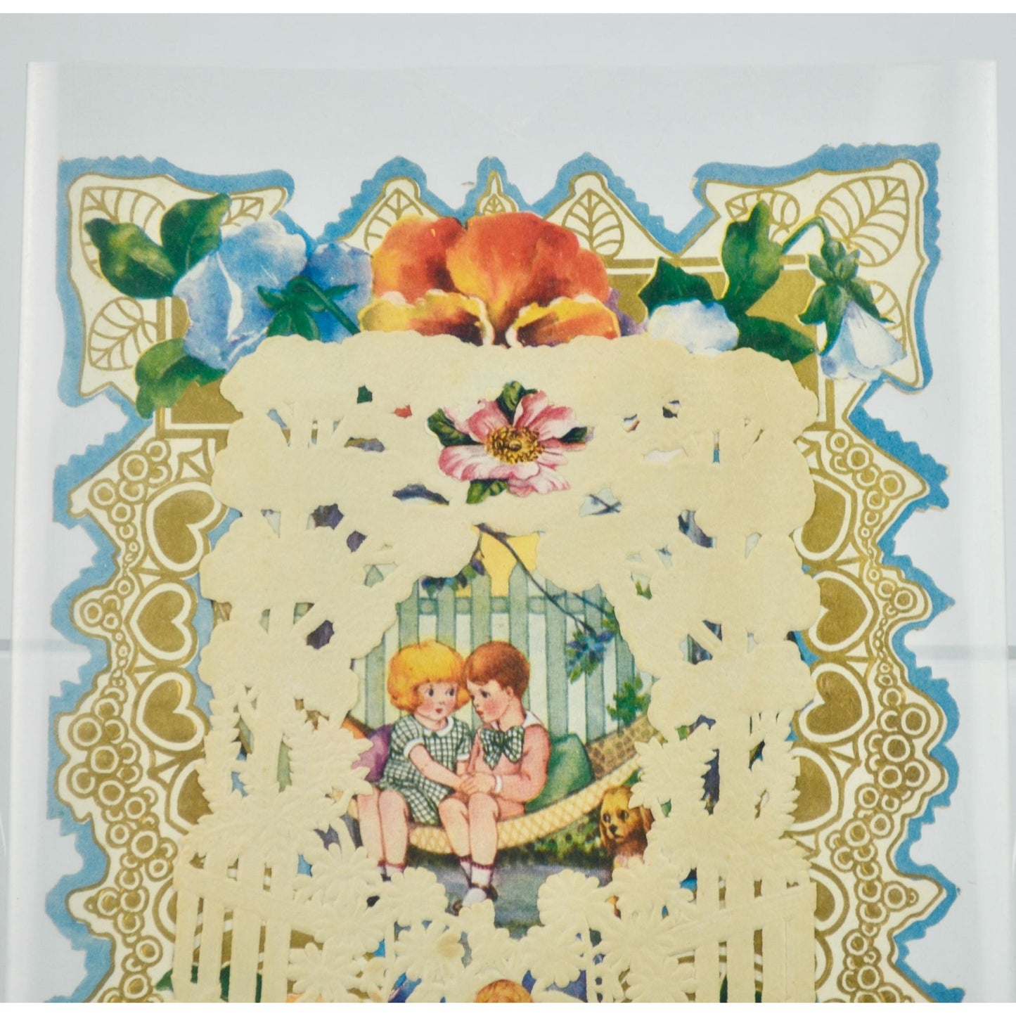 Vintage Valentine Card Lace Front Boy Girl Hammock