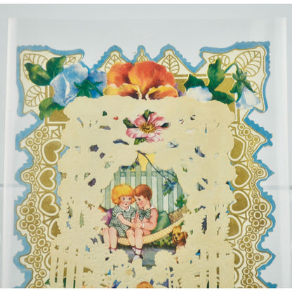 Vintage Valentine Card Lace Front Boy Girl Hammock