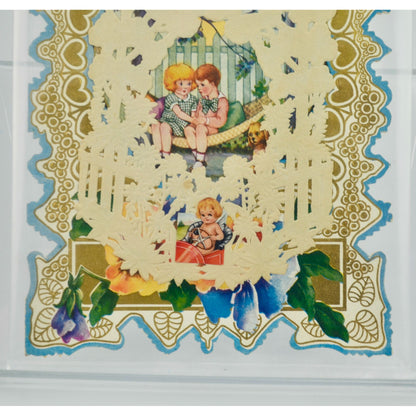 Vintage Valentine Card Lace Front Boy Girl Hammock