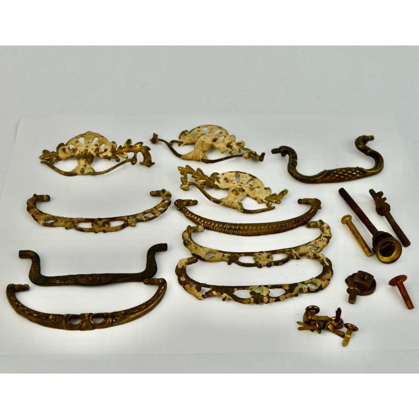 Lot Antique Drawer Pull Drop Bail Hardware Vintage Brass FOR PARTS OR REPAIR