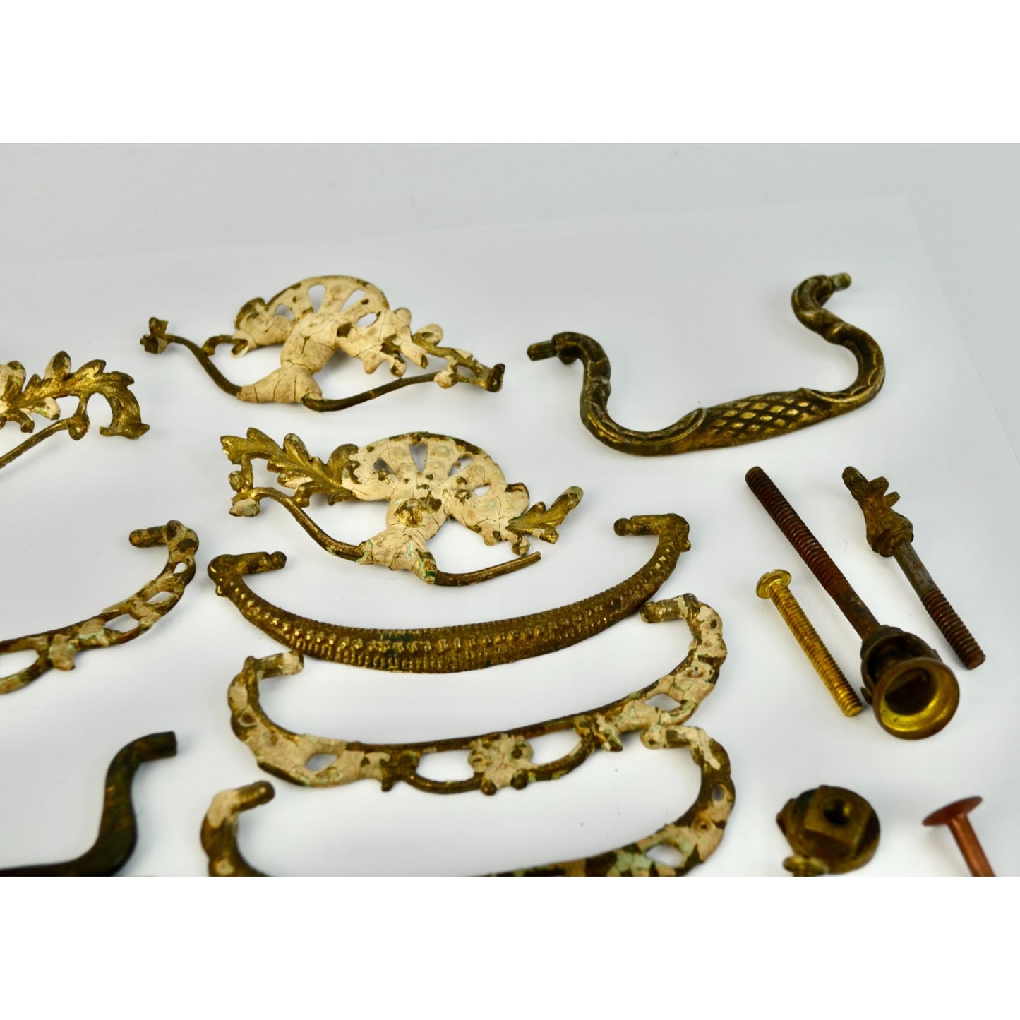 Lot Antique Drawer Pull Drop Bail Hardware Vintage Brass FOR PARTS OR REPAIR