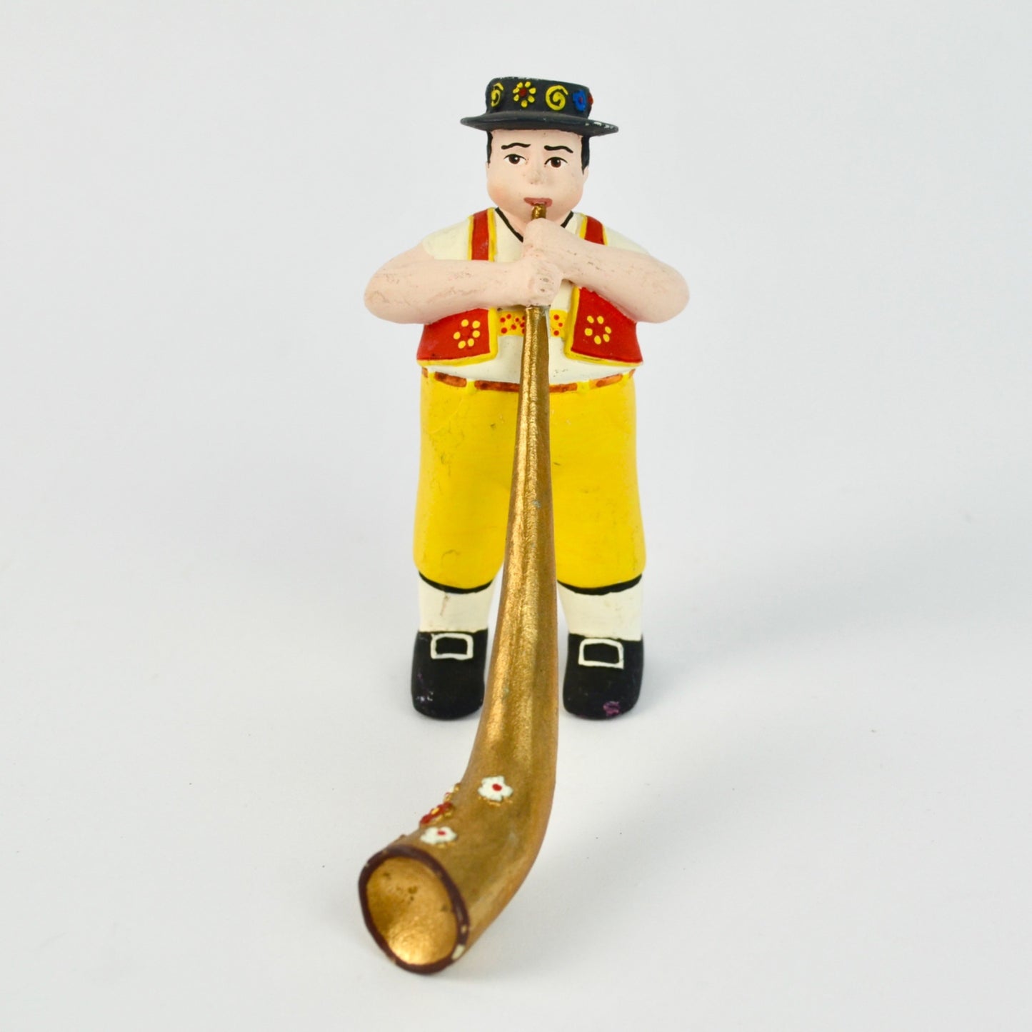 Hand-Painted Folk Musician Figurine With Alpine Horn & Traditional Outfit