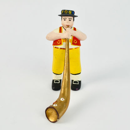 Hand-Painted Folk Musician Figurine With Alpine Horn & Traditional Outfit