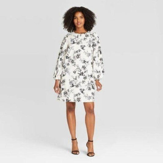Who What Wear Floral Print Long Sleeve Shift Dress XS