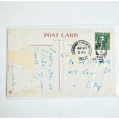 Antique God Jul Christmas Postcard Holly Berries Bell