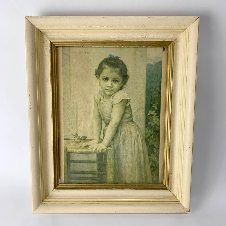 William Bouguereau Girl with Cherries Vintage/Antique Framed Print