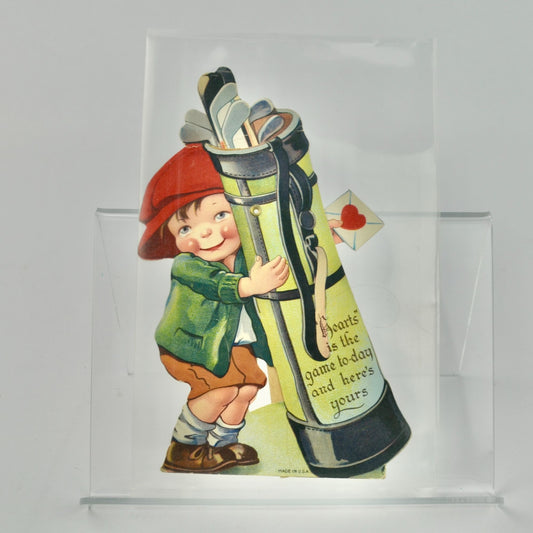 Vintage Valentine's Day Card Golf Caddy Mechanical Articulating