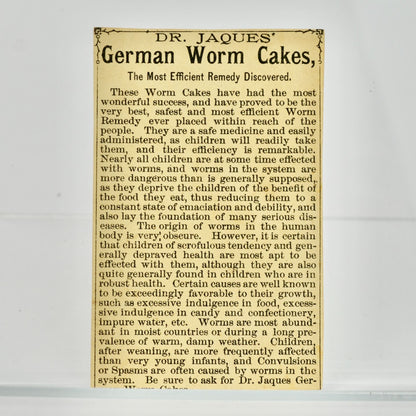 Dr Jaques' German Worm Cakes Antique Trading Card