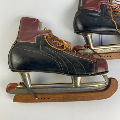 Vintage 1960's Clipper Leather Hockey Ice Skates Men's Size 12 Two-Tone
