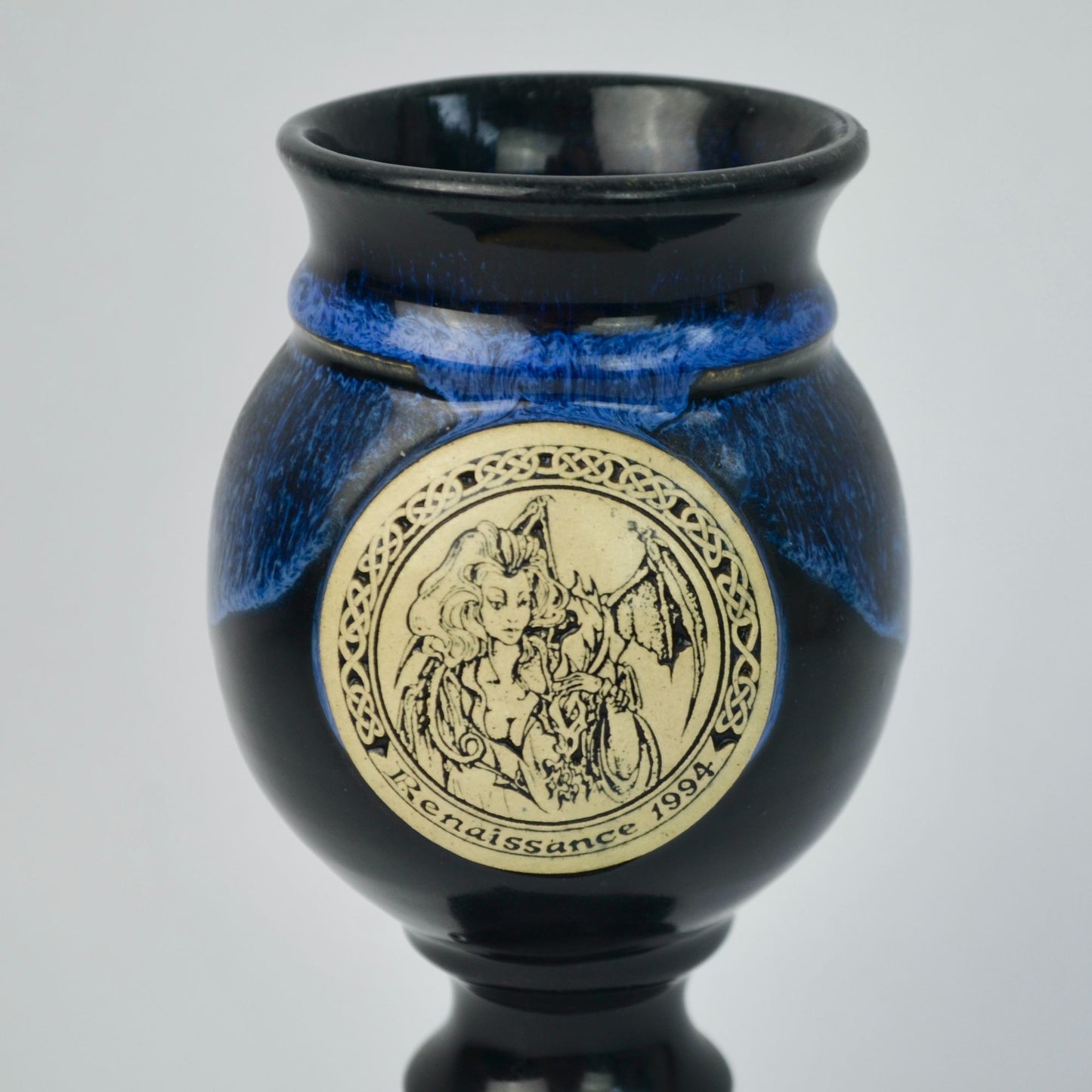 1994 Renaissance Festival Blue Drip Wine Goblet Deneen Pottery