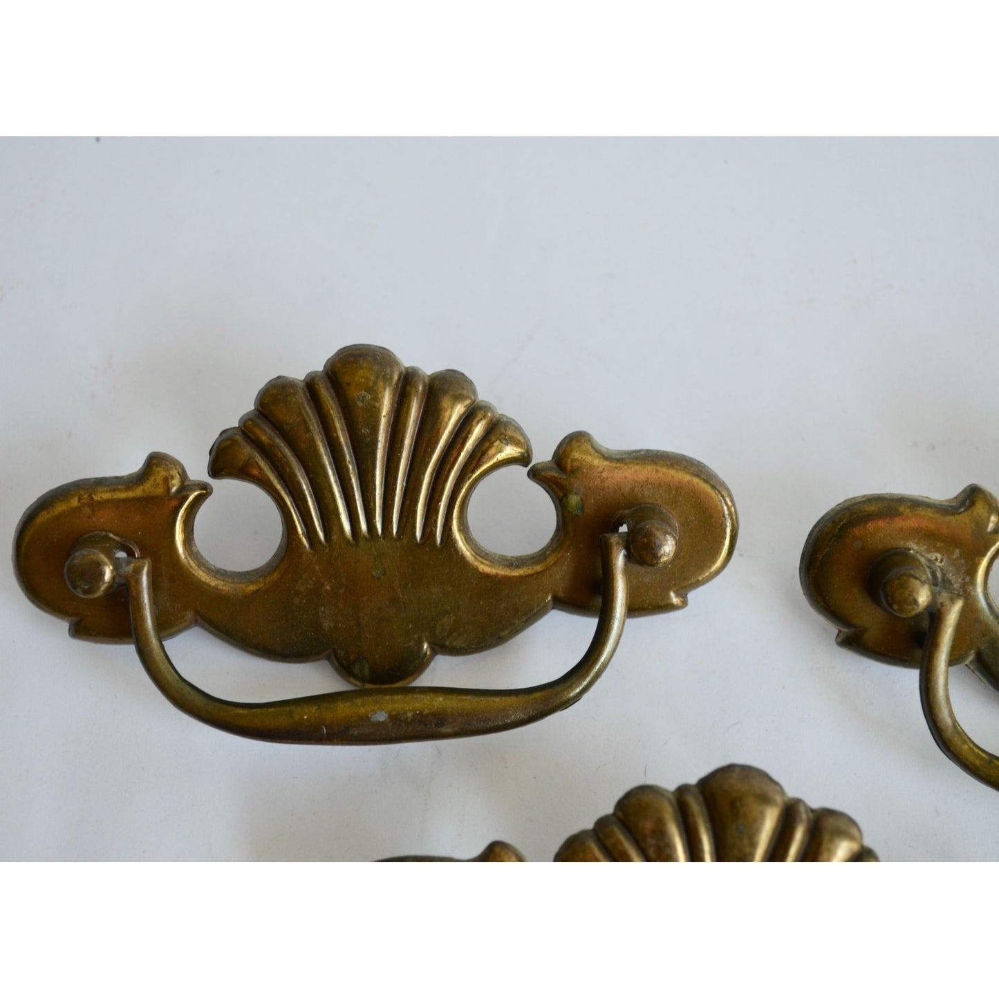 Vintage 3 Brass Drawer Pulls Bat Wing Shell Chippendale 3" Handles