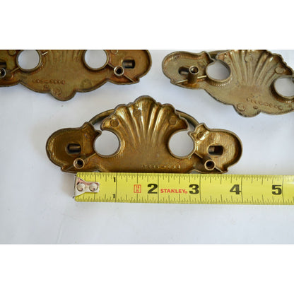 Vintage 3 Brass Drawer Pulls Bat Wing Shell Chippendale 3" Handles