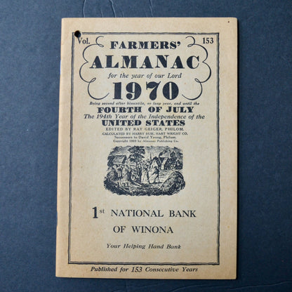 Farmers' Almanac 1970 Vol. 153 1st National Bank of Winona